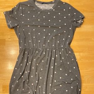 Gray and white polka dot dress with pockets